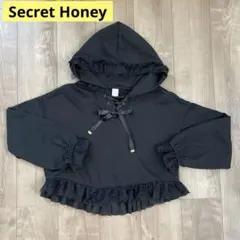 Secret Honey レースアップ フード付きパーカー ブラックのサムネイル
