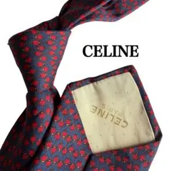 CELINEセリーヌ　 ネクタイ ネイビー レッド 総柄　柄物　チェーン柄のサムネイル