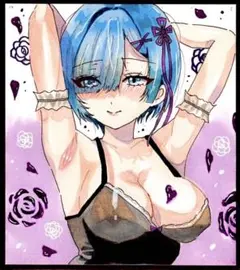 リゼロ レム 手描きイラスト アナログイラスト 原画 一点物 色紙