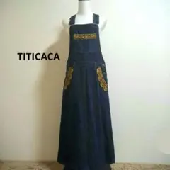 TITICACA エスニック刺繍デニムロングサロペットスカート