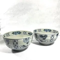 希少 美品 ヴィンテージ 山万 古染奈々 どんぶり 2個 京丼 染付 美濃焼
