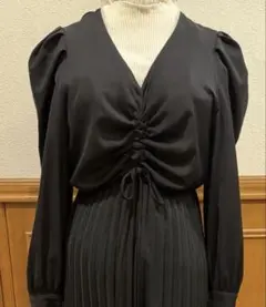 moyumoyu シャーリングプリーツワンピース+レースリブインナー