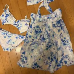 セパレート水着・ビキニ 青白花柄 Sサイズ