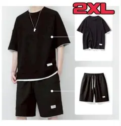 セットアップ　上下セット　半袖　短パン　ルーム　部屋着　 ブラック　涼しい