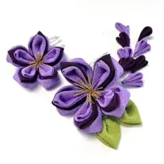 つまみ細工 髪飾り 2点セット コサージュ 紫 七五三 成人式 卒業式
