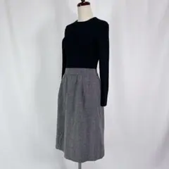 23区 リブニットドッキングワンピース ロング シルク混 グレンチェック36