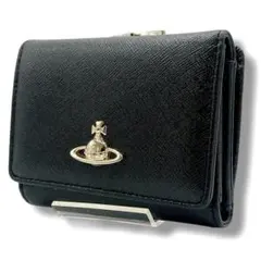 未使用✨ヴィヴィアンウエストウッド　三つ折り財布　がま口　レザー　黒　オーヴ