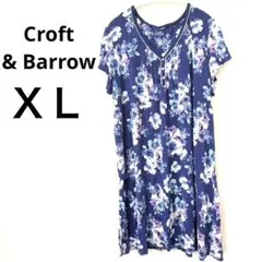 大人可愛い♡花柄ルームワンピース 3L 4L 紺 ストレッチ 楽ちん 部屋着