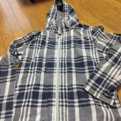 ✴チェック柄 ジップアップパーカー ブルー系