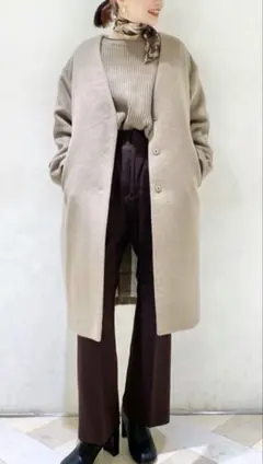 新品ローリーズファーム☆LOWRYSFARMメリノノーカラーコート ベージュF