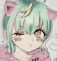 オリジナル 手描き イラスト ポストカード 女の子猫耳ケモ耳