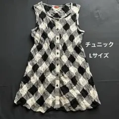 【美品】ヨークランド ブロックチェック柄 チュニック ワンピース Lのサムネイル