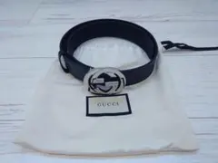 GUCCI GGロゴバックル ベルト 保存袋付き GGパターン ベルト ブラック