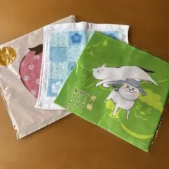 タオルハンカチ 3枚セット いちご 花柄 犬と猫