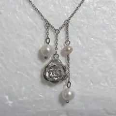 淡水パールのローズシルバーネックレス
