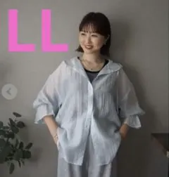 しまむら Laumeomi フード付き シアーシャツ LLサイズ ライトブルーのサムネイル