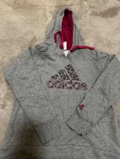 adidas フード付きパーカー S グレー/ピンク