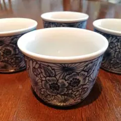 花柄 青 湯飲み 蕎麦猪口 4個セット
