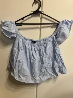 Bershka ライトブルー オフショルダーシャツ M