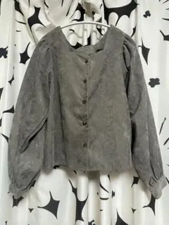 ベロア トップス グレー パフスリーブ フリーサイズ 上品