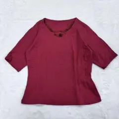 ヒロコビス　レディース 半袖カットソー レッド ビーズ装飾Vネック　11（b4のサムネイル