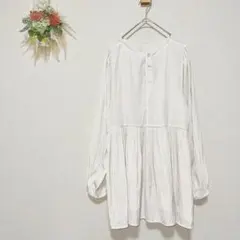 ルクールブラン 【M】 ノーカラー とろみ チュニックブラウス 透け感 ホワイトのサムネイル
