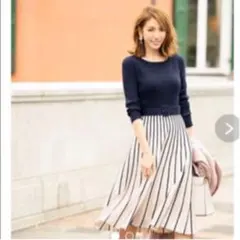 Jusglitty配色ニットプリーツワンピース