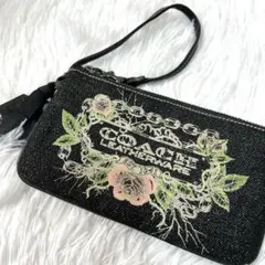 【美品】COACH Tattoo ポーチ 花柄 ミニバッグ ブラック　Y2K