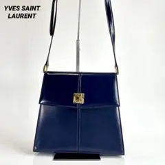 極美品 イヴサンローラン YSL ショルダーバッグ ネイビー ゴールド金具