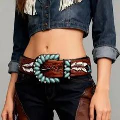 レディースウエスタンスタイル ベルト ターコイズ(トルコ石)装飾