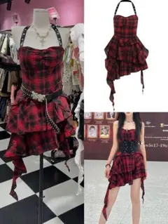 【美品】ホルターネックチェックワンピース