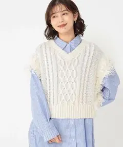 studioCLIP 3ゲージフリンジニットベスト