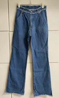 フリンジ裾ブルーフレアパンツ