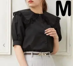 美品 INGNI イング BIGレースフリル襟 ブラウス ブラック 五分袖 M