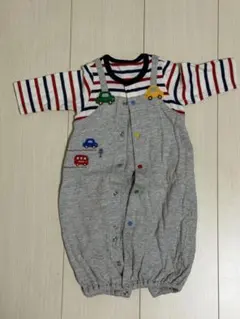 ミキハウス 車 長袖ロンパース 2wayオール 50-60cm