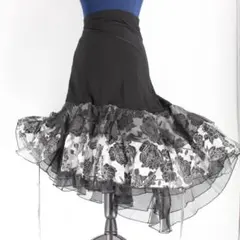 【美品 社交ダンス衣装】スカート 黒 白 バラ 薔薇 かわいい 可愛い シック