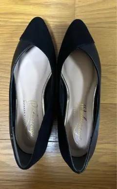 ブラック パンプス 23.5cm スエード×レザー ポインテッドトゥ セミ新品