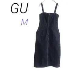 GU【M】ブラックデニム サロペットジャンスカ ジップアップ