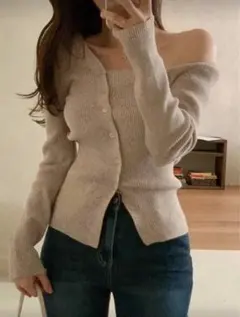 SHEIN 長袖 カーディガン トップス オフショル