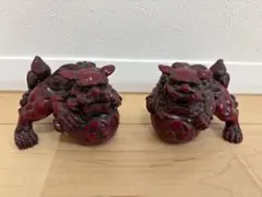 赤いシーサー像 置物 2体セット