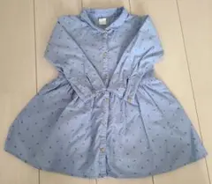 H&M 水色小花柄 長袖ワンピース 2-3Y 98 100