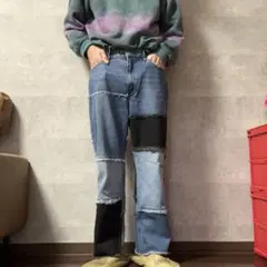 rue21 パッチワーク バギーデニム 切替デザイン USA古着 ワイドジーンズ