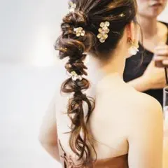 【ヘッドドレス】ゴールドの花とパールのヘアピンセット