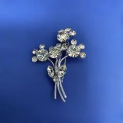 ヴィンテージ ブローチ 花束 ラインストーン シルバーカラー　ミッドセンチュリーのサムネイル