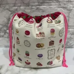 保冷保温おにぎり巾着袋★ハンドメイド★マカロン柄★保冷剤ケース付き