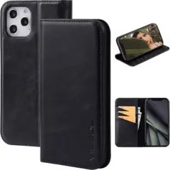 iPhone 12 ProMAX ケース 手帳型 本革 ブラック カード収納
