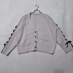 【アクシーズファム】（M）モールヤーンニットカーディガン ケーブル編み 長袖