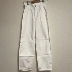 ホワイト ワイドパンツ ゴムウエスト
