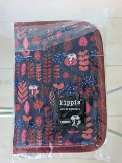 kippls　貯リス　植物柄ポーチ ネイビー/赤　通帳ケースのサムネイル