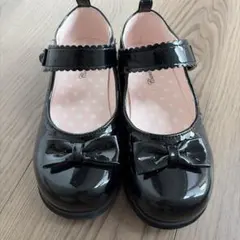 20cm　フォーマルシューズ　ブラック　黒　リボン　エナメル　女の子　サテン